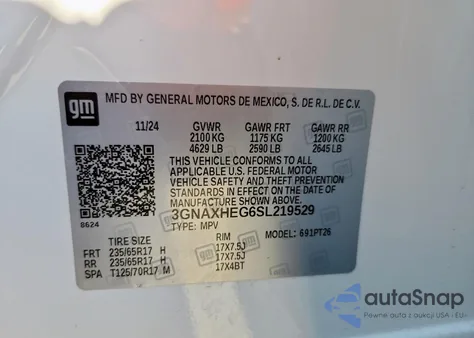 2025 Chevrolet Equinox Lt z USA, uszkodzony, nr VIN 3GNAXHEG6SL219529